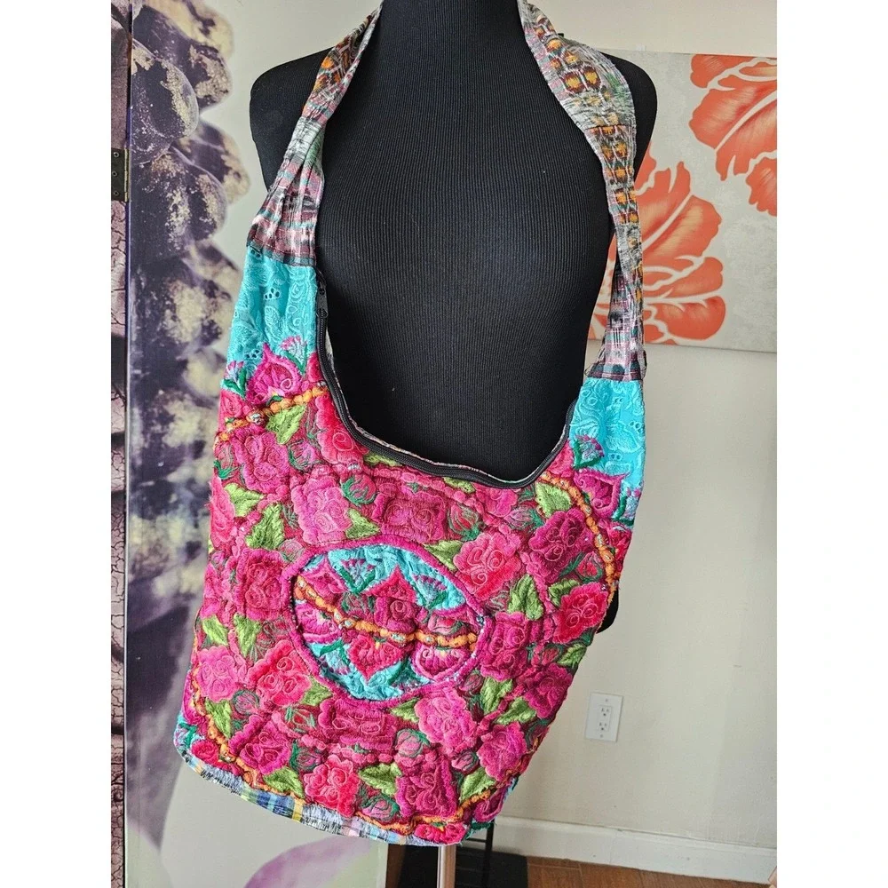 Bohemian‎ Floral Embroidered Hobo Bag Multi Color Hippie Crossbody Shoulder Bag